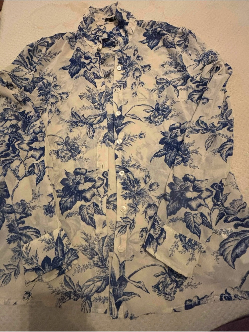 Express Blue Floral Print Button-Down Shirt on White